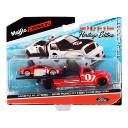 2018 Ford GT #1 Heritage Edition with Flatbed Truck Red with White Stripes 