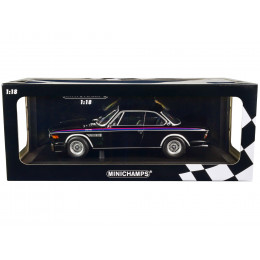 1973 BMW 3.0 CSL Black with Red and Blue Stripes Limited Edition to 444 pieces Worldwide 1/18 Diecast Model Car by Minichamps