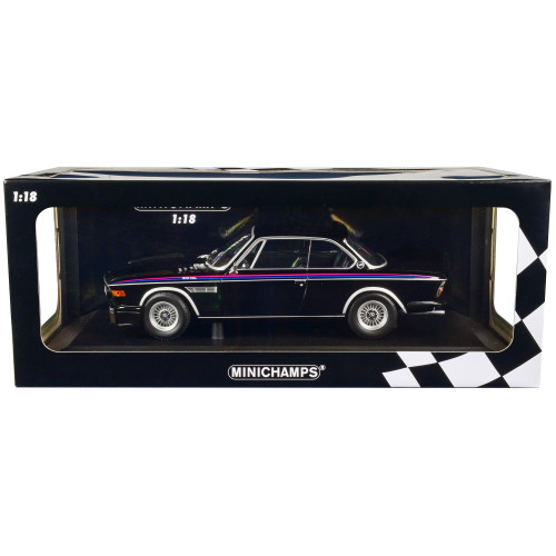 1973 BMW 3.0 CSL Black with Red and Blue Stripes Limited Edition to 444 pieces Worldwide 1/18 Diecast Model Car by Minichamps