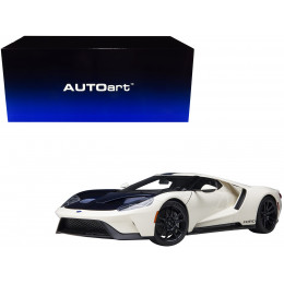 Ford GT Heritage Edition Prototype Wimbledon White with Antimatter Blue Hood and Stripe 1/18 Model Car by Autoart