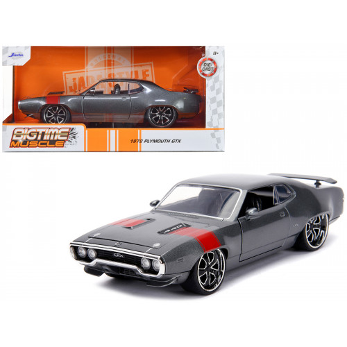 1972 Plymouth GTX 440 Metallic Gray with Red Stripe 'Bigtime Muscle' 1/24 Diecast Model Car by Jada