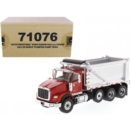 International HX620 Tandem Axle with Pusher Axle OX Stampede Dump Truck Red and Chrome 