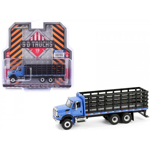 2018 International WorkStar Platform Stake Truck Blue 