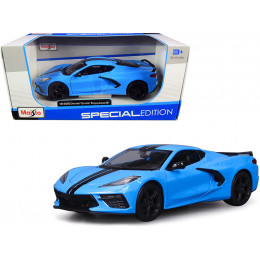 2020 Chevrolet Corvette Stingray Z51 Coupe Blue with Black Stripes 1/24 Diecast Model Car by Maisto