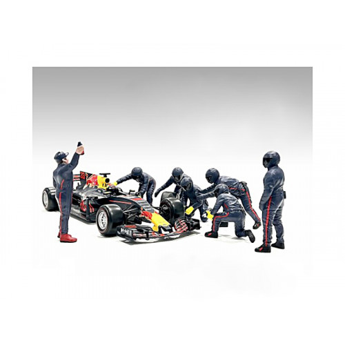 Formula One F1 Pit Crew 7 Figure Set Team Blue Release III for 1/18 Scale Models by American Diorama