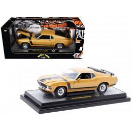 1970 Ford Mustang BOSS 302 Gold Metallic with Black Stripes Limited Edition to 6250 pieces Worldwide 1/24 Diecast Model Car by M2 Machines
