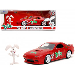1985 Mazda RX-7 RHD (Right Hand Drive) Red with Graphics and Trix Rabbit Diecast Figure 