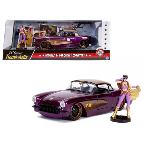 1957 Chevrolet Corvette Purple with Batgirl Diecast Figurine 
