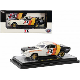 1966 Ford Mustang Fastback 2+2 Off White and Black with Red and Yellow Stripes 