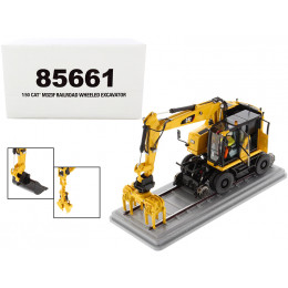 CAT Caterpillar M323F Railroad Wheeled Excavator with Operator and 3 Work Tools Safety Yellow Version 