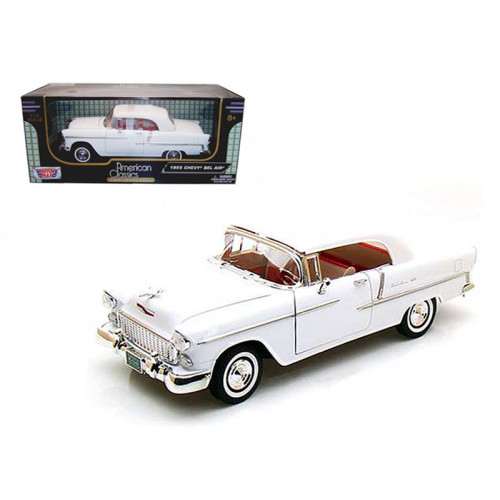 1955 Chevrolet Bel Air Soft Top Convertible White 1/18 Diecast Model Car by Motormax