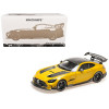 2021 Mercedes-Benz AMG GT Black Series Solarbeam Yellow Metallic with Black Top and Hood Stripes 1/18 Diecast Model Car by Minichamps
