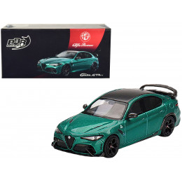 Alfa Romeo Giulia GTAm Verde Montreal Green Metallic with Carbon Top 1/64 Diecast Model Car by BBR