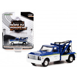 1972 Chevrolet C-30 Dually Wrecker Truck White and Blue with Yellow Stripes 