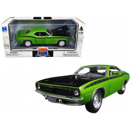 1970 Plymouth Barracuda Green with Black Hood and Stripes 