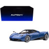 Pagani Huayra Roadster Blue Tricolore Carbon Fiber with Black Top with Luggage Set 1/18 Model Car by Autoart