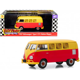 1967 Volkswagen Type 2 (T1) Station Wagon Bus Yellow and Red 