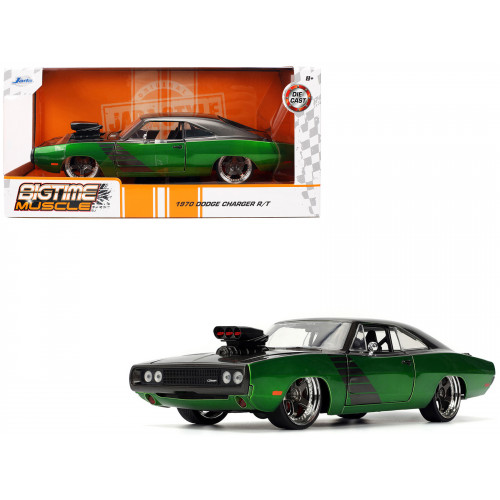 1970 Dodge Charger R/T Dark Gray Metallic and Green Metallic with Dark Gray Stripes 
