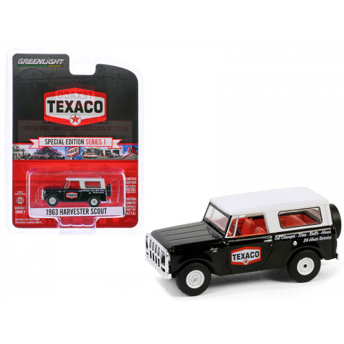 1963 Harvester Scout 'Texaco' Black with White Top and Red Interior 'Texaco Special Edition' Series 1 1/64 Diecast Model Car by Greenlight