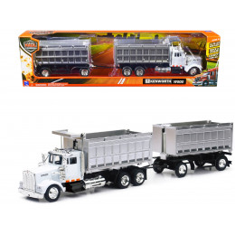 Kenworth W900 Dump Truck with Twin Dump Body White and Chrome 