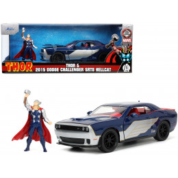 2015 Dodge Challenger SRT Hellcat Dark Blue with Graphics and Red Interior and Thor Diecast Figure 