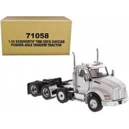Kenworth T880 SBFA Day Cab Pusher-Axle Tandem Truck Tractor White Metallic 1/50 Diecast Model by Diecast Masters