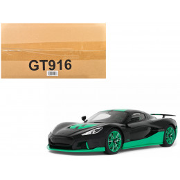 2023 Rimac Nevera Black with Green Stripes 1/18 Model Car by GT Spirit