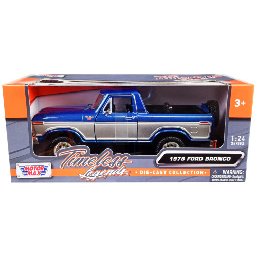 1978 Ford Bronco Ranger XLT (Open Top) with Spare Tire Blue Metallic and Silver 