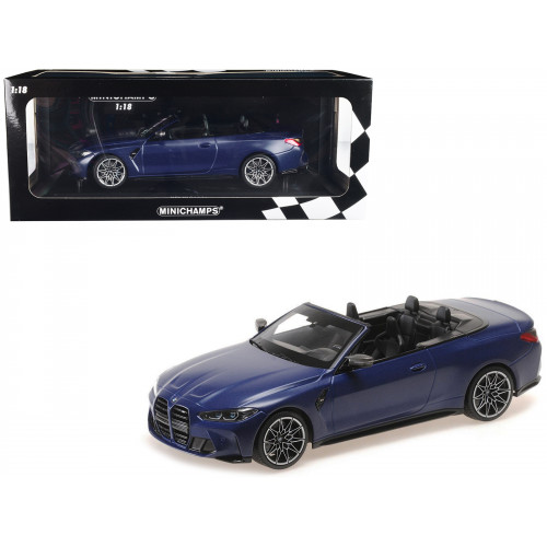 2021 BMW M4 Cabriolet Matt Blue Metallic Limited Edition to 438 pieces Worldwide 1/18 Diecast Model Car by Minichamps