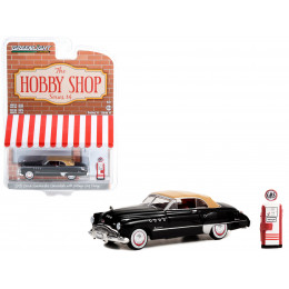 1949 Buick Roadmaster Convertible Black with Tan Soft Top and Vintage Gas Pump 