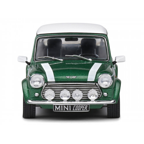 1994 Mini Cooper Sport British Racing Green with White Top and Stripes 1/43 Diecast Model Car by Solido