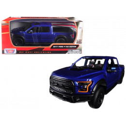 2017 Ford F-150 Raptor Pickup Truck Blue with Black Wheels 1/27 Diecast Model Car by Motormax