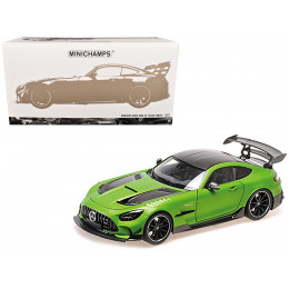 2021 Mercedes-Benz AMG GT Black Series Matt Green Metallic with Black Top and Hood Stripes 1/18 Diecast Model Car by Minichamps