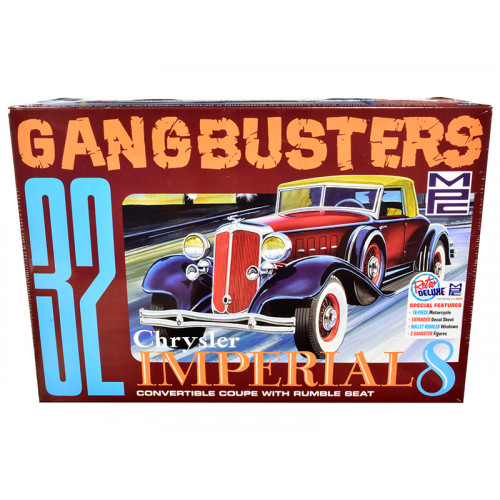 Skill 2 Model Kit 1932 Chrysler Imperial Eight with Police Motorcycle and 2 Gangster Figurines 