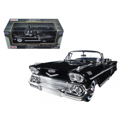 1958 Chevrolet Impala Convertible Black 1/24 Diecast Model Car by Motormax
