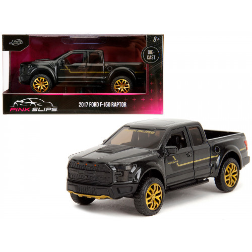 2017 Ford F-150 Raptor Pickup Truck Black Metallic with Gold Stripes 