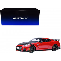 2022 Nissan GT-R (R35) Nismo Special Edition RHD (Right Hand Drive) Vibrant Red with Carbon Hood and Top 1/18 Model Car by Autoart