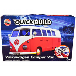 Skill 1 Model Kit Volkswagen Camper Van Red Snap Together Model by Airfix Quickbuild