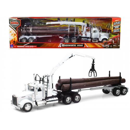 Kenworth W900 Log Hauler with Grabber White with Log Accessories 