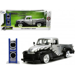 1953 Chevrolet 3100 Pickup Truck Silver Metallic with Black Flames with Extra Wheels 