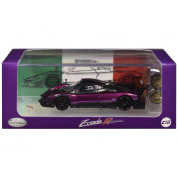 Pagani Zonda Revolucion Purple Metallic and Carbon with Extra Wheels 1/64 Diecast Model Car by CM Model