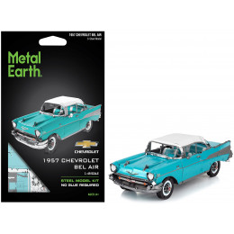 Model Kit 1957 Chevrolet Bel Air Turquoise with White Top (Challenging Difficulty) Steel Model by Metal Earth