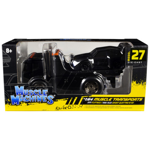 JDM Flatbed Truck Matt Black and 1986 Audi Sport Quattro S1 E2 Matt Black 