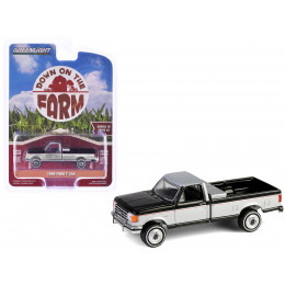 1990 Ford F-250 Pickup Truck with Tool Box Raven Black and Silver Metallic 