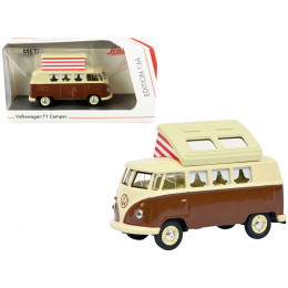 Volkswagen T1 Camper Bus with Pop-Top Roof Brown and Cream 1/64 Diecast Model by Schuco