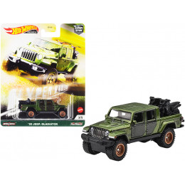 2020 Jeep Gladiator Rubicon Pickup Truck with Two Motorcycles Green Metallic and Gray 