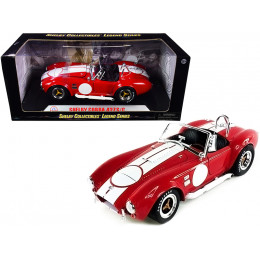 1965 Shelby Cobra 427 S/C Red with White Stripes with Printed Carroll Shelby's Signature on the Trunk 1/18 Diecast Model Car by Shelby Collectibles