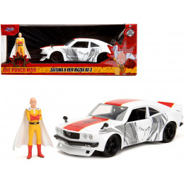 1974 Mazda RX-3 White with Red Stripe and Graphics and Saitama Diecast Figure 