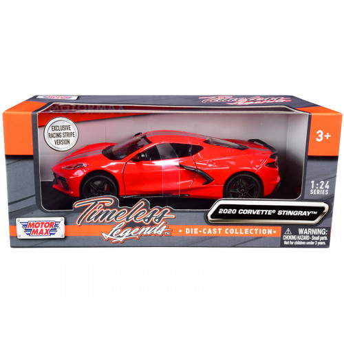 2020 Chevrolet Corvette C8 Stingray Red with Silver Racing Stripes 