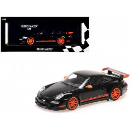 2007 Porsche 911 GT3 RS Black with Orange Stripes 1/18 Diecast Model Car by Minichamps
